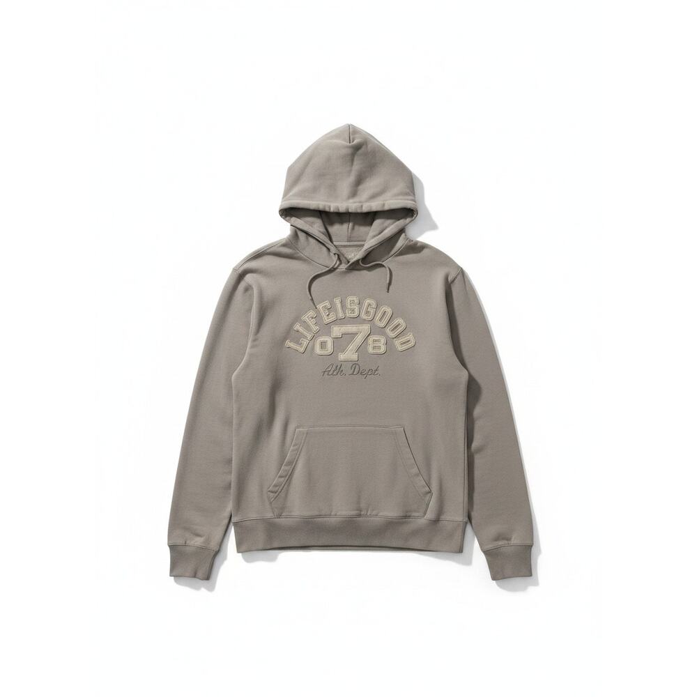 LIFE IS GOOD 100% Cotton Men's Kanga Hoodie Gray w/ Cream Letters - Medium